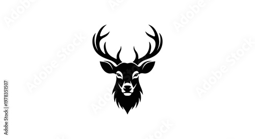 Majestic Stag Head Silhouette, Elegant Antlers, Black and White Vector Art