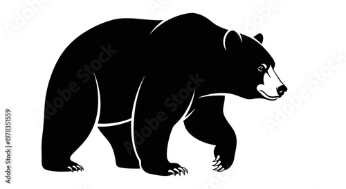 Black Bear Silhouette Walking Side Profile on White Background