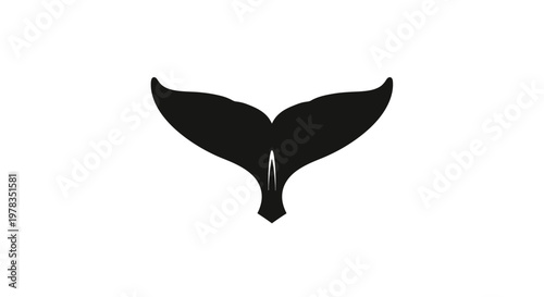 Black whale tail silhouette on white background