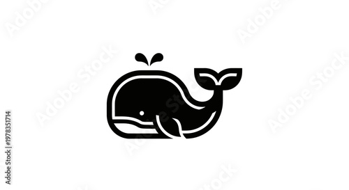 Minimalist Black and White Whale Icon with Water Spout