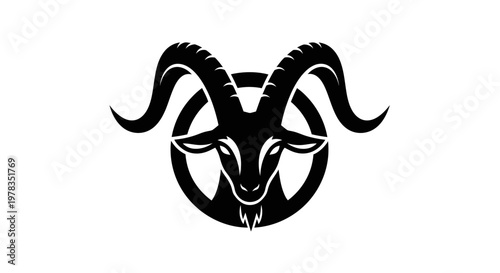 Black Goat Head Silhouette Inside Circle, Occult Symbol, Esoteric Icon