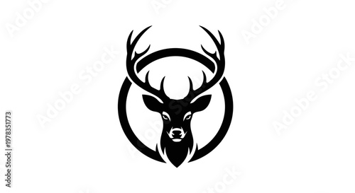 Majestic Stag Head Silhouette in Circular Emblem - Elegant Wildlife Logo Design
