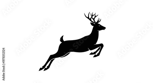Majestic Stag Silhouette Leaping Gracefully Against White Background