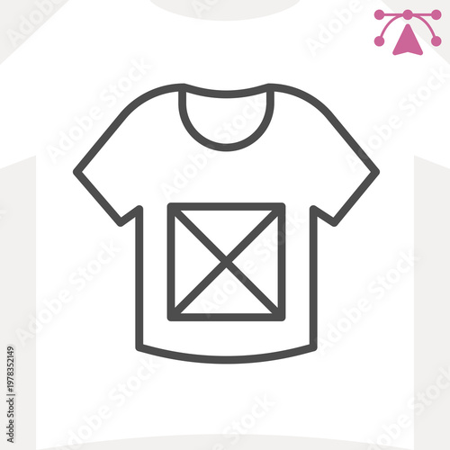 T-shirt with space for picture line icon, business souvenir concept. Vector graphics. Polygraphy sign and editable stroke, outline style icon for mobile or web design.