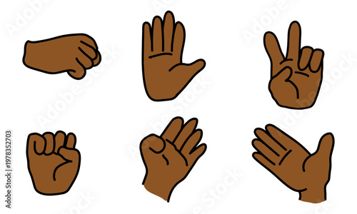 Palms, a set of gestures and signs in a simple line sketch. Hand-drawn illustrations of fingers, symbols, emotions, and communicative gestures isolated on a white background. Vector illustration.