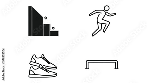 Parkour Symbols and Icons: Clean, modern line art illustrations capturing the essence of parkour and freerunning, ideal for athletic and urban design projects.