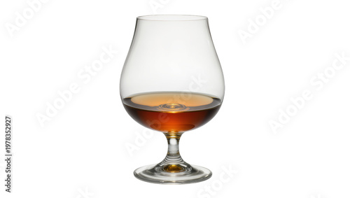 Schilderij op canvas Clear glass brandy snifter with amber liquid, isolated on transparent background