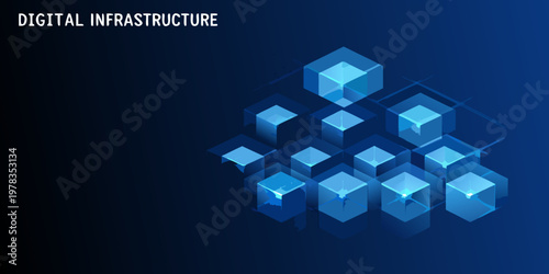 Abstract digital infrastructure concept with glowing cubic geometric shapes