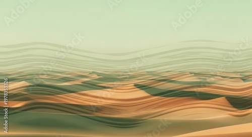 Abstract wavy desert landscape with muted green and orange tones