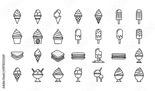 Ice cream line icons set dessert frozen food outline vector collection