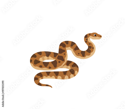 Brown snake with dark spots, flat vector illustration of a wild reptile
