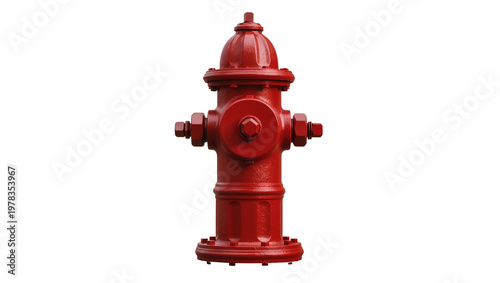 Classic red metal fire hydrant with bolted caps, isolated on transparent background