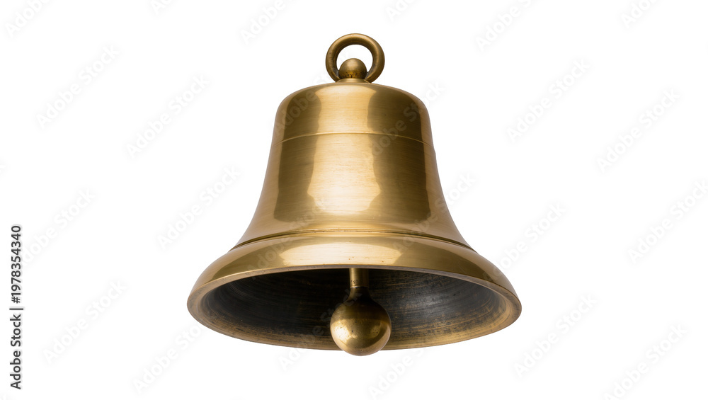 Naklejka premium Polished brass bell with clapper, isolated on transparent background