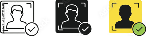 Face recognition vector illustration set featuring user identification icons with confirmation check marks isolated on a plain white background design