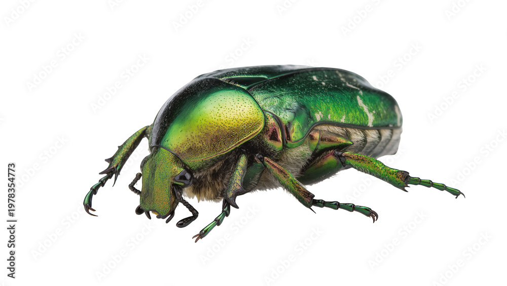 Naklejka premium Shiny green beetle with metallic sheen, isolated on transparent background