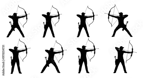 Archery Silhouette Set: Athletes Aiming Bows