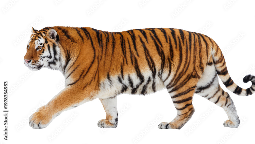 Obraz premium Majestic Bengal tiger walking, isolated on transparent background