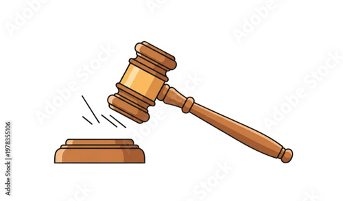 Judge gavel striking block vector illustration for legal decision and rule of law concept