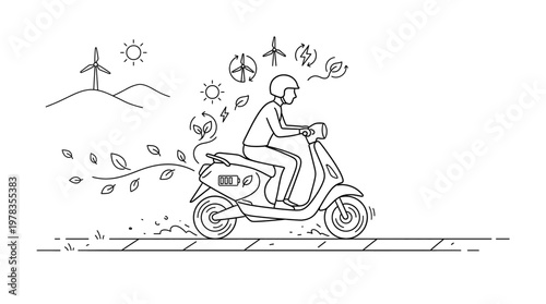 Person riding an electric scooter, promoting eco-friendly transportation.