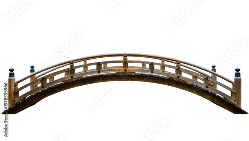 Fényképezés Curved wooden garden bridge with railings, isolated on transparent background