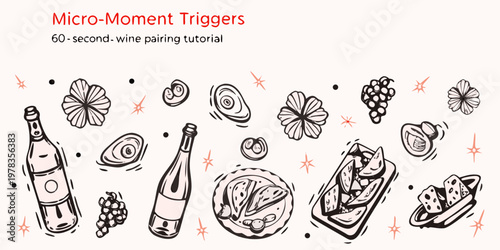 Micro moment triggers a 60 second wine pairing tutorial with food sketches
