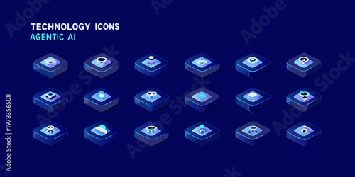 Isometric technology icons depicting artificial intelligence and futuristic concepts