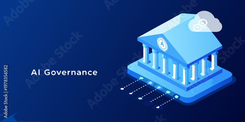 Ai governance illustrated with a building and cloud graphic