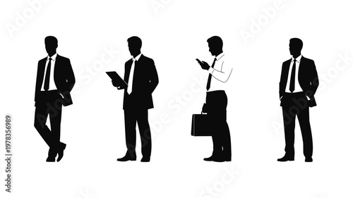 Silhouettes of businessmen in various poses.