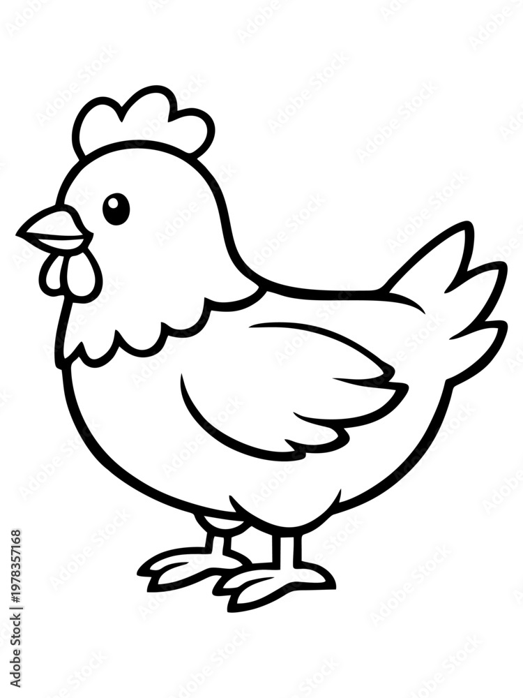 Fototapeta premium Black and white coloring page of a chicken.