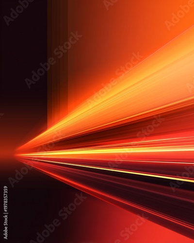 Dynamic Light Trails: An abstract digital artwork of energetic light trails, composed of streaks of vibrant orange and red, converging to a single point.