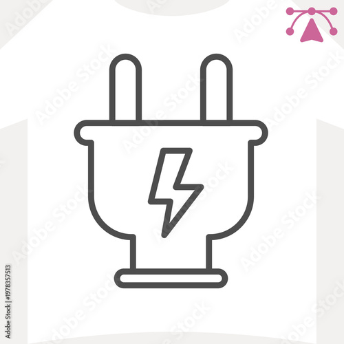 Plug with lightning line icon, electricity concept. Vector graphics. Electric fork sign and editable stroke, outline style icon for mobile or web design.