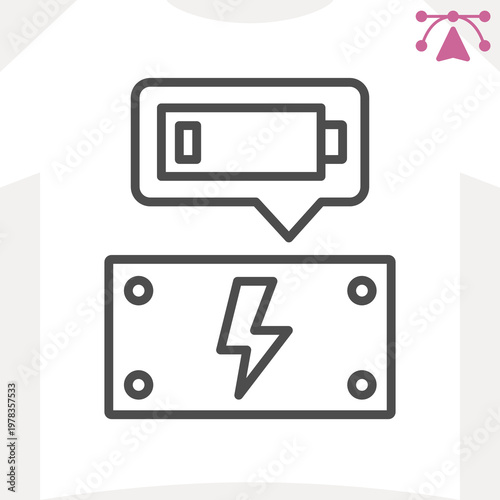 Low battery in dialog popup line icon, technology concept. Vector graphics. Power bank with lightning sign and editable stroke, outline style icon for mobile or web design.