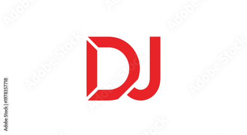 Modern Red DJ Logo Lettermark, Abstract Sound Wave Design