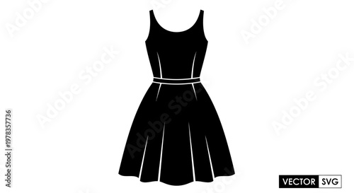 Sleek Black Silhouette Dress with Pleated Skirt, Minimalist Fashion Icon