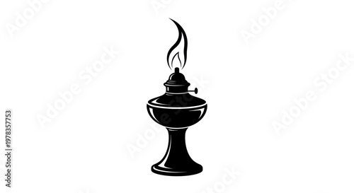 Vintage Oil Lamp with Flame Silhouette - Classic Illumination Icon