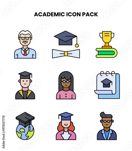 Academic Lineal Color Collection Icons Pack