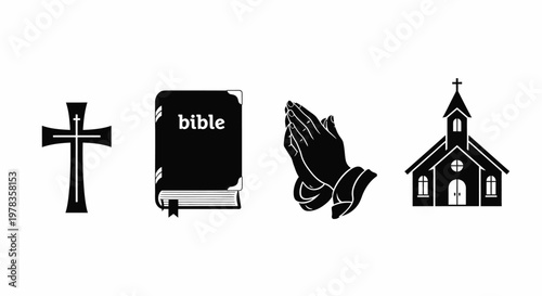 Christian Cross Bible Praying Hands Church Religion Vector Icons