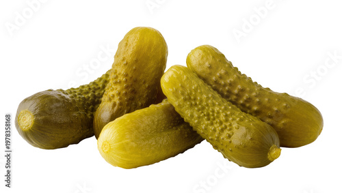 Valokuva Group of bumpy gherkins pickled cucumbers, isolated on transparent background