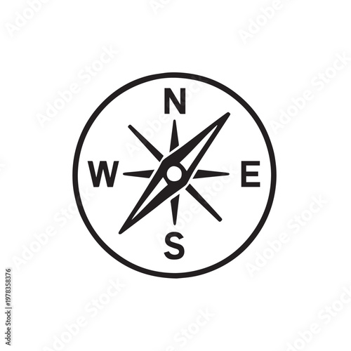 A simple vector icon of a compass, designed with clean lines and balanced shapes, symbolizing direction, navigation, and exploration in a modern minimalist style.