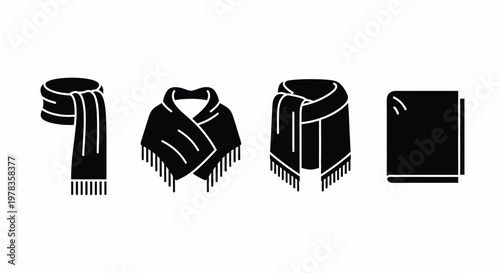 Winter Scarf Shawl Wrap Fringe Fashion Accessories Vector Icons