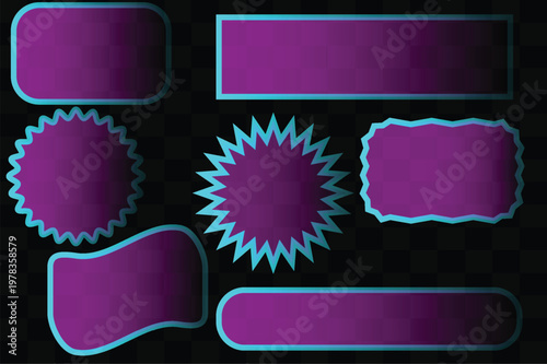 Purple Neon Glow Frames and Labels Set Futuristic UI Elements Design