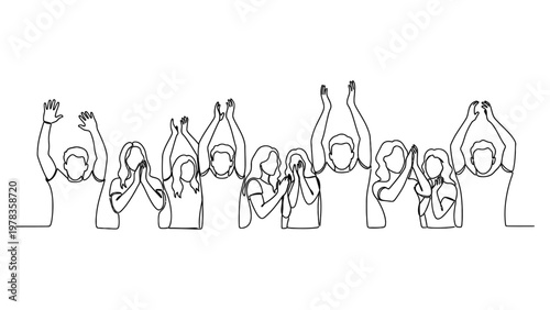 Continuous line drawing of diverse people celebrating. Continuous line style. Hand drawn. Line art. Vector design. illustrations