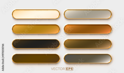 Collection of luxurious gold-framed metallic buttons with a glossy 3D effect.