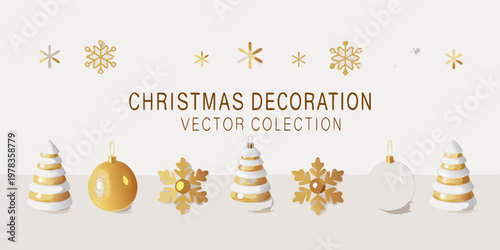 Festive christmas decorations featuring snowflakes and ornaments in gold tones