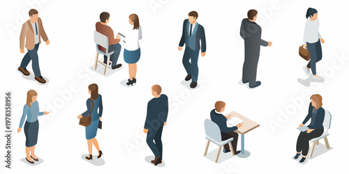 Isometric illustration depicting diverse people in a professional setting