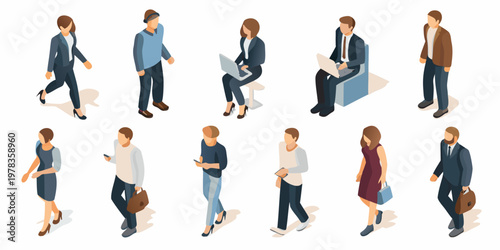Isometric illustration of diverse people in professional and casual settings