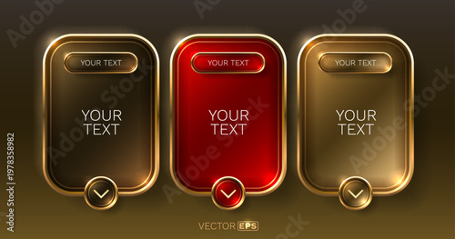 Luxurious glossy golden and red UI frames.