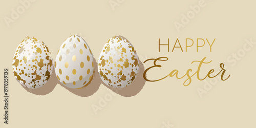 Golden speckled easter eggs arranged with a celebratory message