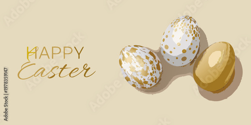 Festive easter eggs and calligraphy greeting on a pale background