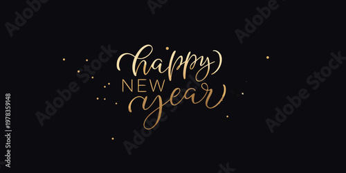 Elegant golden calligraphy reads happy new year on a black background